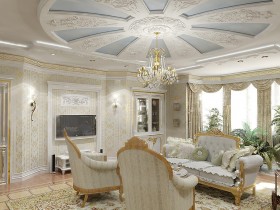 Белая гостиная с позолоченной мебелью в стиле ампир