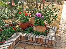 Homemade brick border for flower beds