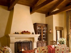 Living room with fireplace in rustic style