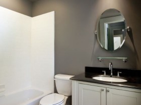 The combined bathroom in black and white