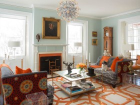 The original interior of living room in eclectic style