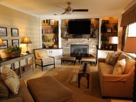 Interior large living room with fireplace