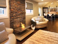 A fireplace in the style of hi-tech