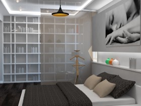 Bedroom interior in the style of hi-tech