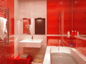Красный цвет ванной комнаты