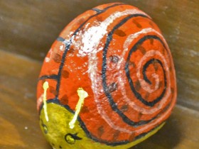 An example of a painted stone for garden