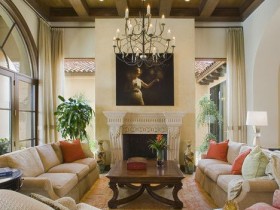 Living room with coffered ceiling