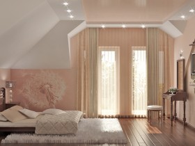 Интерьер светлой спальни в коттедже