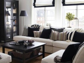 The little black and white living room