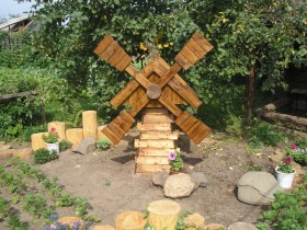 Wooden garden windmill