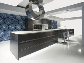 Black and white kitchen in the style of hi-tech