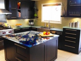Black kitchen with original counter tops