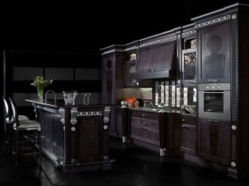 The stylish kitchen is in black colour