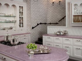 Classic white kitchen with mother of pearl countertops