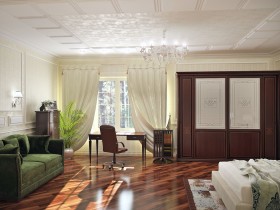 Интерьер спальни совмещенной с личным кабинетом в классическом стиле