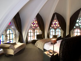 Bedroom interior in the Romanesque style