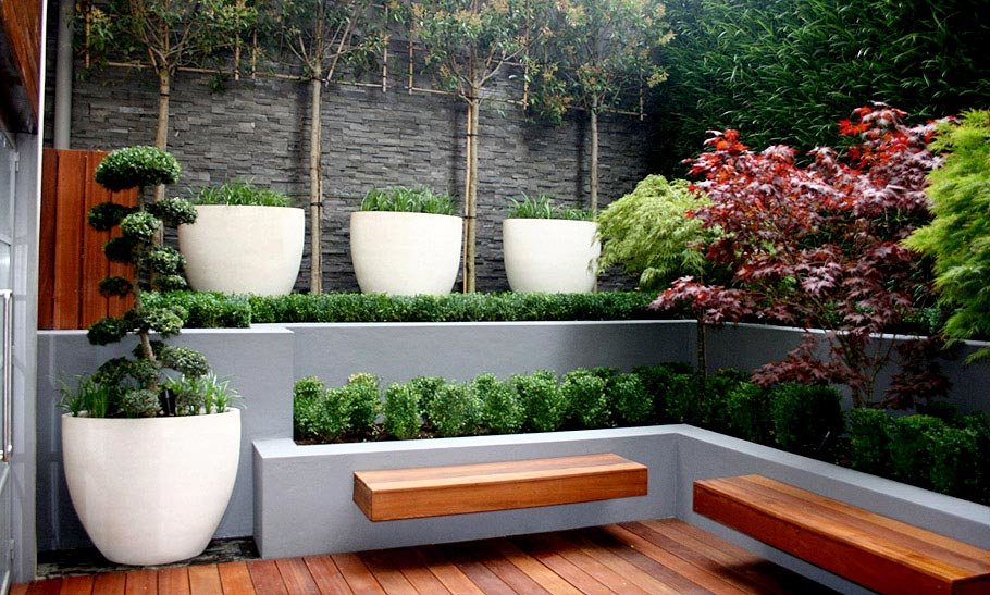 Еще один фото пример идеи оформления дизайна садового участка в стиле модерна