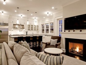 The kitchen is combined with living room