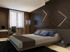 Dark bedroom with white ceiling
