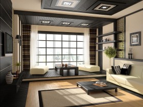 Modern decoration living room with large Windows