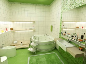 Яркая ванная комната зеленого цвета