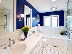 Сочетание белого с синим в интерьере ванной