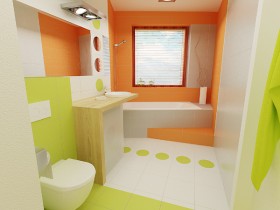 Яркая ванная комната в трех цветах