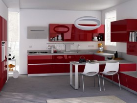 Современная кухня красно-белого цвета