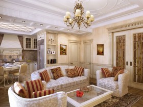Совмещенная гостиная классического стиля