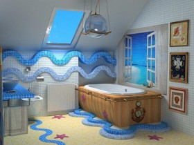 Идея оформления ванной комнаты в морском стиле