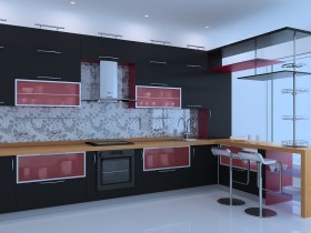Современная кухня в черно-красных оттенках