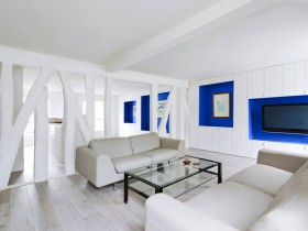 Белая гостиная в стиле минимализм