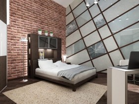 Дизайн интерьера спальни с кирпичной стеной