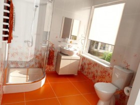 Маленькая ванная комната оранжевого цвета