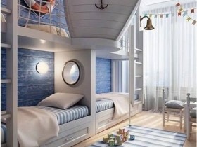 Большая детская комната в морском стиле
