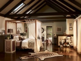 Необычный интерьер спальни в стиле сафари