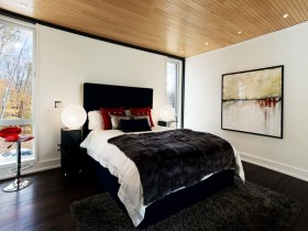 Современный дизайн спальни, стиль шале