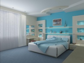 Современная спальня бирюзового цвета