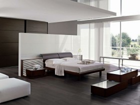 Черно-белая спальня в стиле минимализм