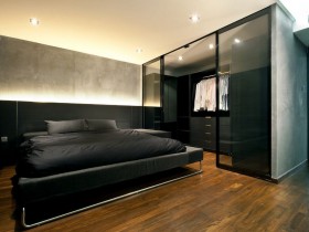 Современный дизайн темной спальни