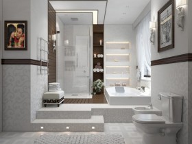 Светлая ванная комната в стиле хай-тек