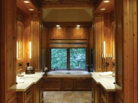 Красивый дизайн ванной комнаты "под дерево"
